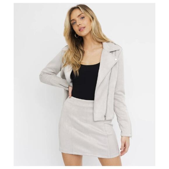 Gilli Faux Suede Moto Floral Embroidered Cream Jacket  Size M - Picture 9 of 10